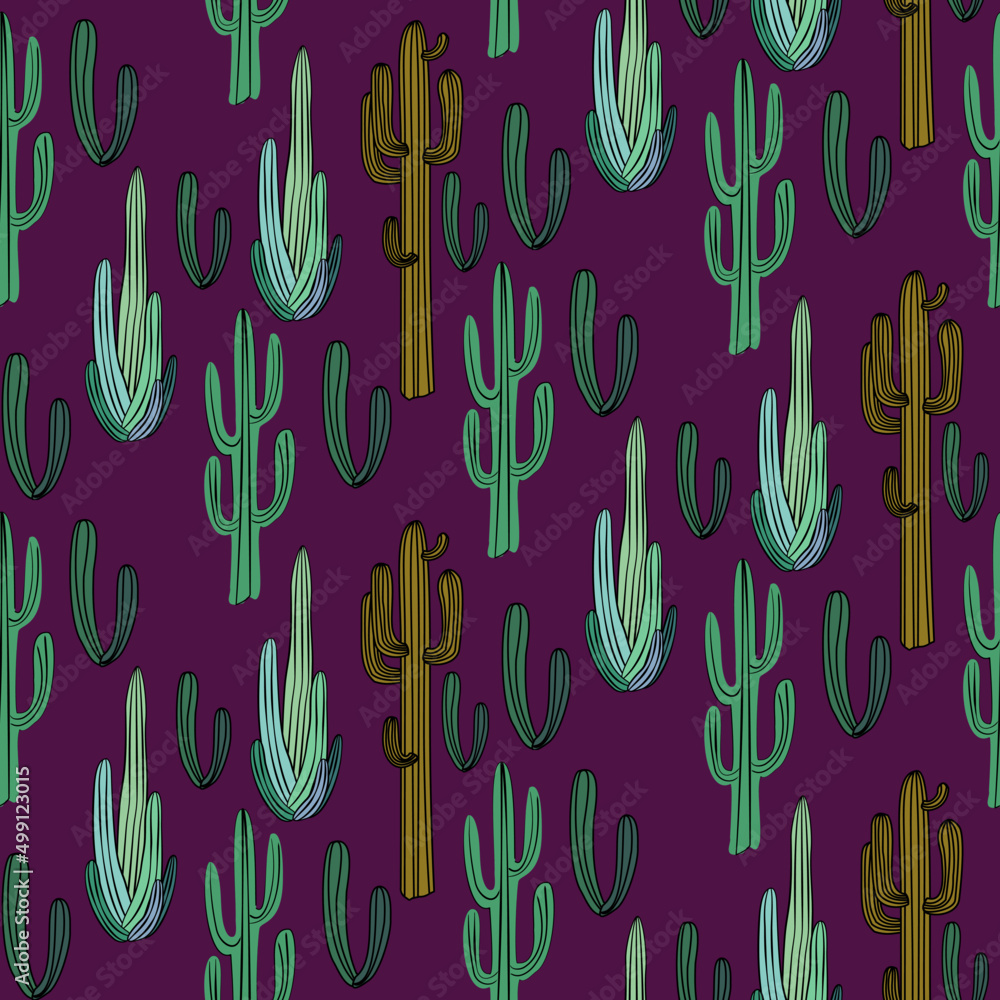 Vector seamless half-drop pattern, with cactus Vector seamless half-drop pattern, with cactus