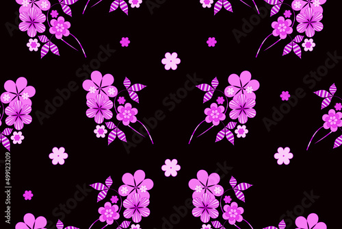 Vector seamless floral pattern on a black background of pink decorative flowers for the design of textiles, wrapping paper, wallpapers