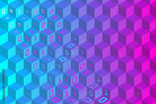 3D abstract background with binary code. Big data background with colorful hexagons.