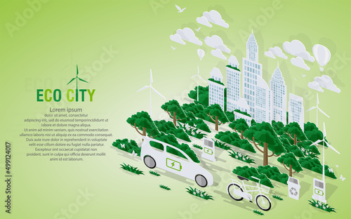Green eco city and life with pop-up concept.