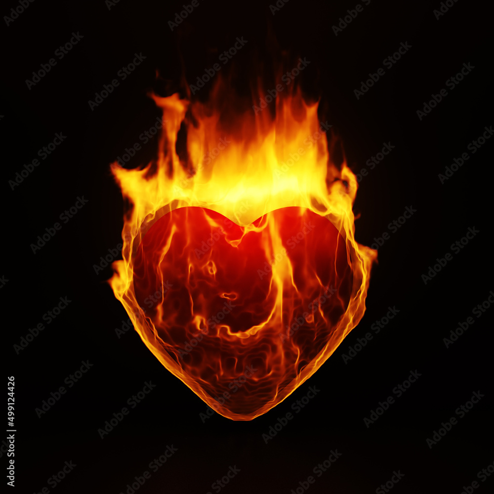 burning symbol heart on black burning symbol heart on black