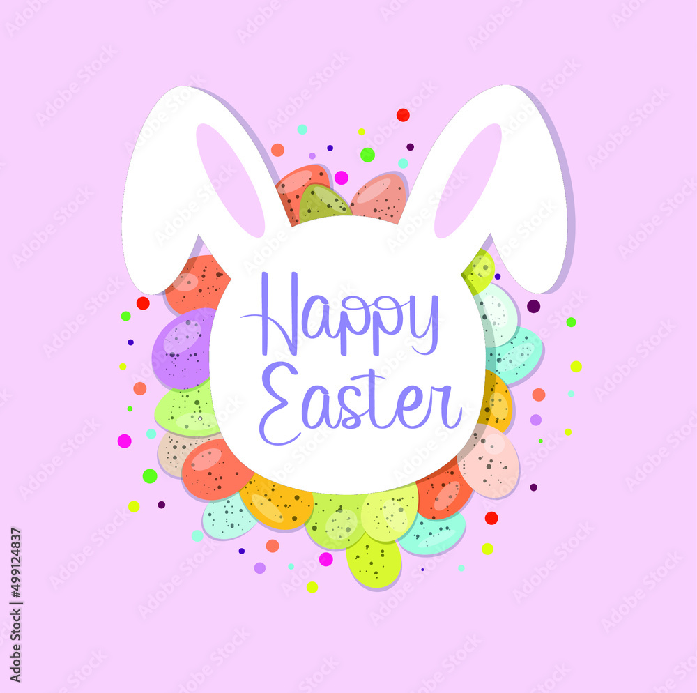 Happy Easter banner, poster, greeting card in pastel colors.