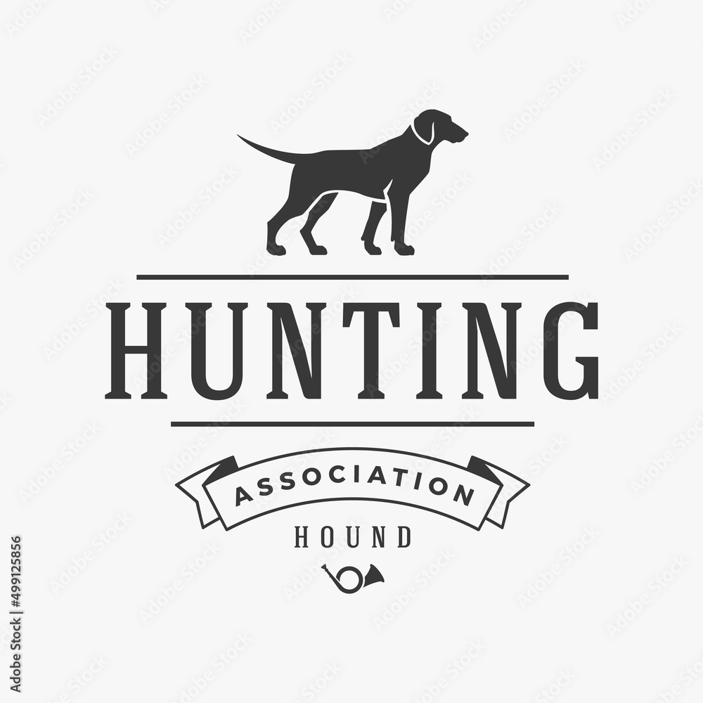 Hunting hound club silhouette vector logo. Associations for breeding and training specially trained black dogs for corral and hunting prey. Fearless and fast assistants professional hunter shooter.