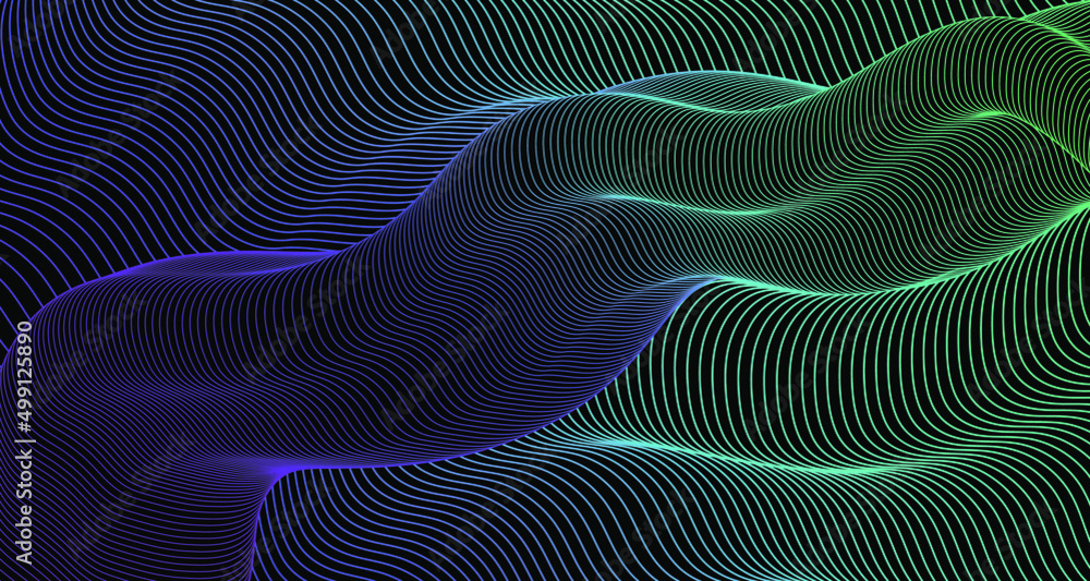 Dark vector background with blue green curve glowing neon lines