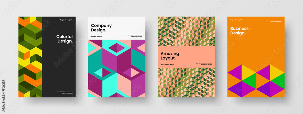 Vivid geometric shapes company cover template collection. Original poster vector design concept bundle.