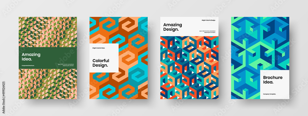 Modern geometric shapes leaflet illustration composition. Original banner A4 design vector layout bundle.