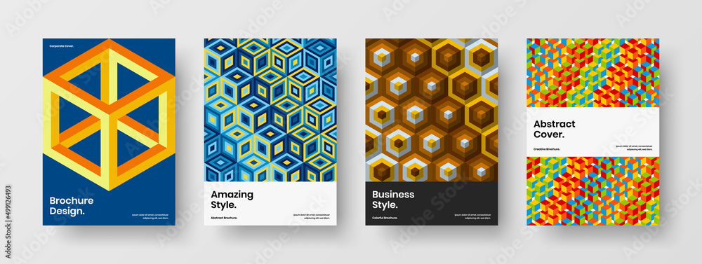 Modern mosaic shapes presentation illustration bundle. Creative catalog cover A4 design vector concept composition.