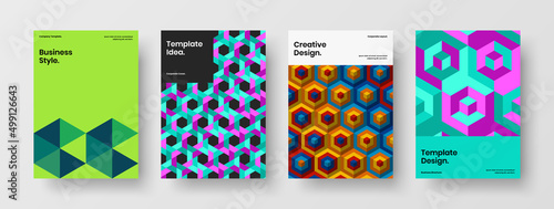 Amazing mosaic shapes corporate brochure template bundle. Multicolored poster design vector concept composition.