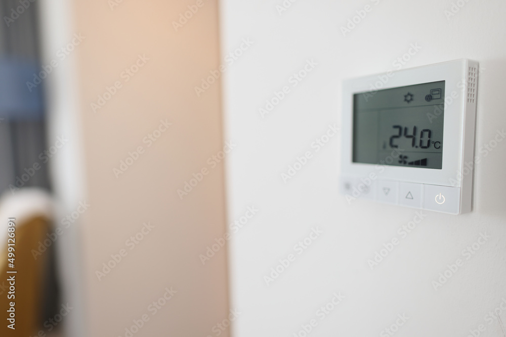 Included climate control unit on wall closeup Included climate control unit on wall closeup
