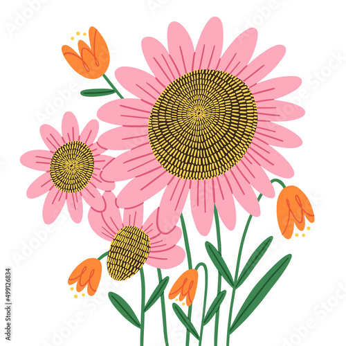 Big abstract flowers bouquet, vector illustration