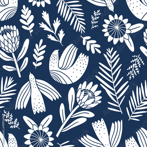 Birds and protea seamless pattern