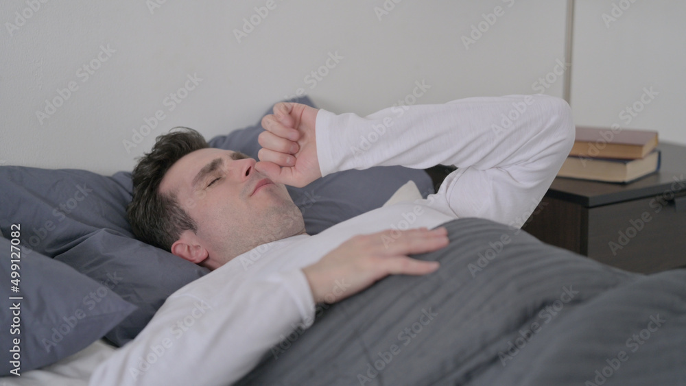 Man Coughing while Sleeping in Bed Man Coughing while Sleeping in Bed