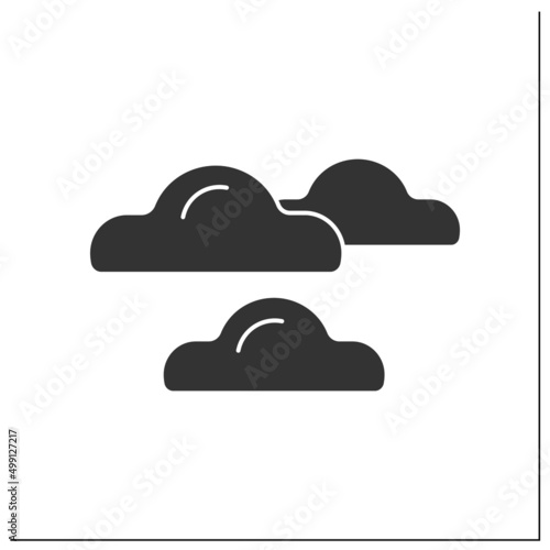 Cloudy glyph icon. Sky covered by clouds. Overcast weather. Partly cloudy. Weather forecast. Weather concept. Filled flat sign. Isolated silhouette vector illustration