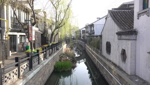 Chinese ancient town river and small bridge photo