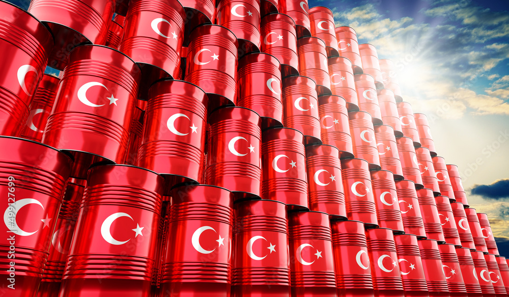 Oil barrels with flag of Turkey - 3D illustration