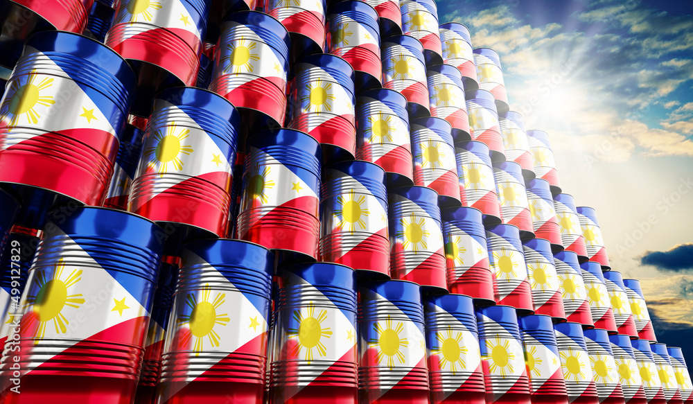 Oil barrels with flag of Philippines - 3D illustration