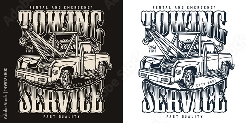 Tow vechicle monochrome vintage badge