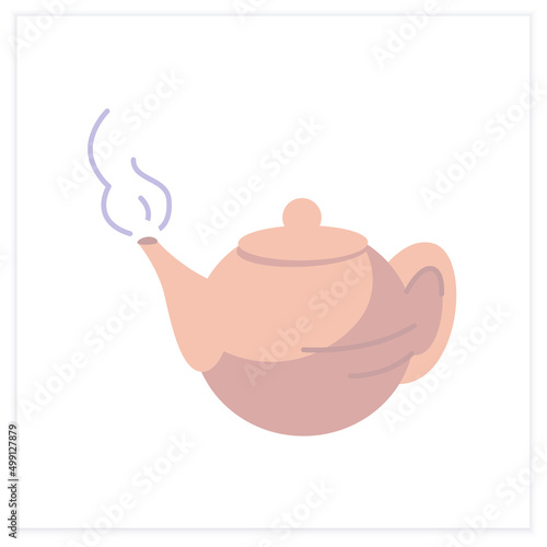  Kettle flat icon. Hot teapot ready for brewing. Hot drinks. Tea and coffee preparation concept. Color vector illustration