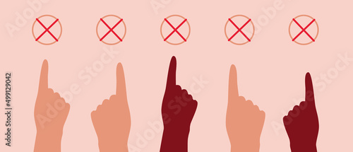 Index finger puts mark, concept of elections, voting and referendums, flat vector stock illustration, people against