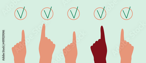 Index finger puts mark, concept of elections, voting and referendums, flat vector stock illustration, people agree