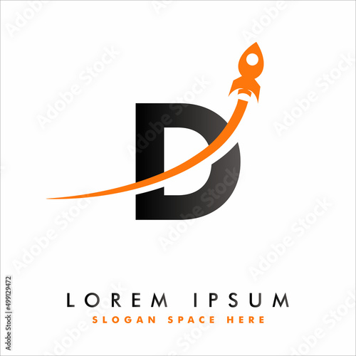 Letter D with rocket logo vector design. Creative Letter Mark Suitable for Company Brand Identity, Travel, Start up , business logo, education, corporate identity, initial, posters and labels.
