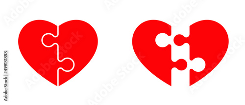puzzle with a missing piece. Love, heart jigsaw puzzle pieces line pattern. Puzzle pieces icon or pictogram. Cartoon vector. Fot 14 february, valentine, valentines day