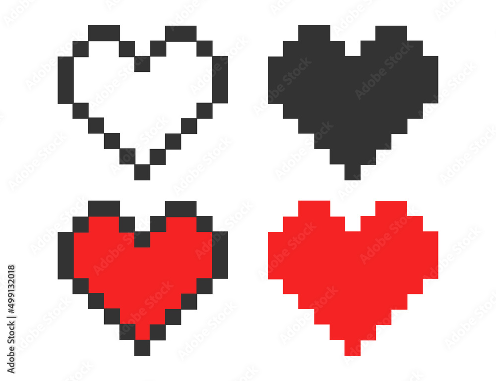 Colored pixel art 8bit heart icon. Love symbol. Cartoon logo vector. Stock  Vector | Adobe Stock