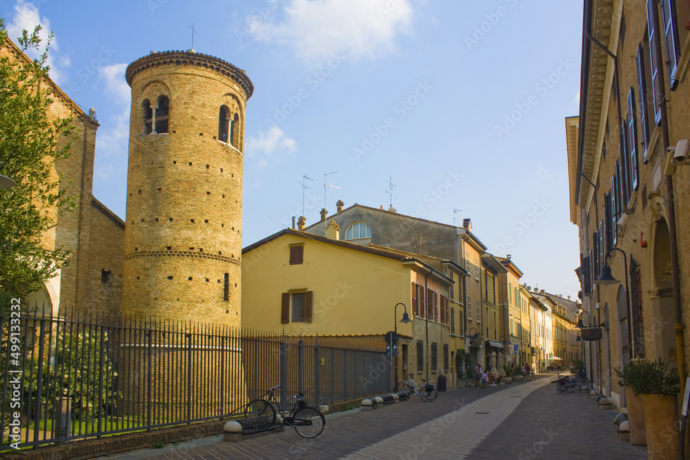 Bell tower of Basilica of Sant Agata Maggiore in Old Town of Ravenna
