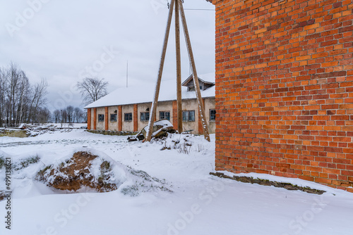 Exterior on an Old Barn from Orange and White Bricks