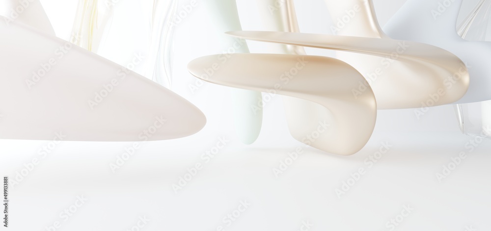 Luxury parametric abstract architectural minimalistic background. Contemporary showroom. Modern colored glass exhibition tunnel. Empty gallery. Backlight. 3D illustration and rendering.