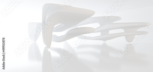 Obraz na płótnie Luxury white abstract architectural minimalistic background. Contemporary showroom. Modern exhibition stand. Empty gallery. Backlight. Polygonal Graphic Design. 3D illustration and rendering. w salonie