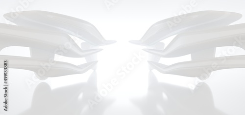 Obraz na płótnie Luxury white abstract architectural minimalistic background. Contemporary showroom. Modern exhibition stand. Empty gallery. Backlight. Polygonal Graphic Design. 3D illustration and rendering. w salonie
