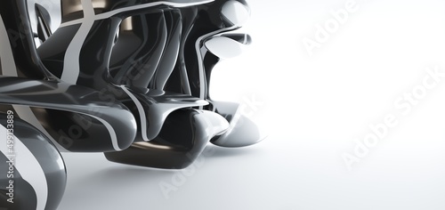 Luxury parametric abstract architectural minimalistic background. Contemporary showroom. Modern black exhibition tunnel. Empty gallery. Stand, table. Interior backlight. 3D illustration and rendering.