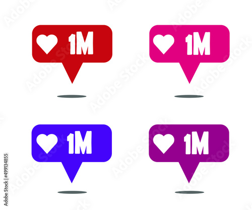 Sets 1000000 likes. Social media banner with heart on white background