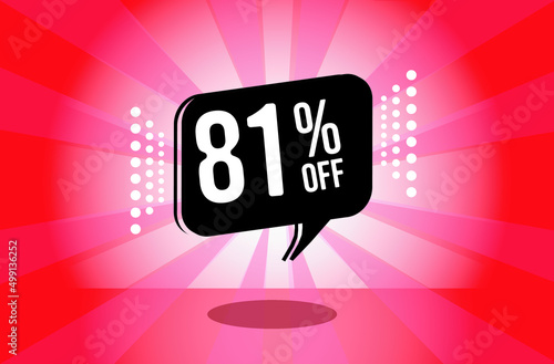 81% off. red and pink banner with eighty one percent discount on a black balloon for mega big sales.