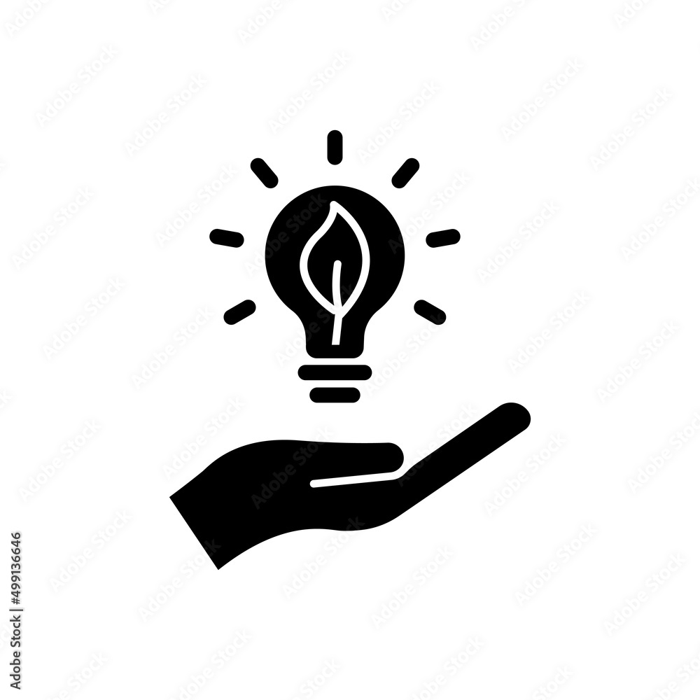 Renewable energy icon. hand with light bulb and leaf. glyph icon style. silhouette. suitable for renewable energy symbol. simple design editable. Design template vector Renewable energy icon. hand with light bulb and leaf. glyph icon style. silhouette. suitable for renewable energy symbol. simple design editable. Design template vector