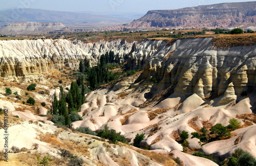 Panorama of the gorge and rocks of the White Valley of Baglidere near Goreme in Cappadocia, Turkey photo