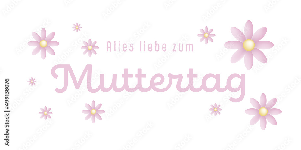 German text : Alles liebe zum Muttertag, with pink flowers on a white background