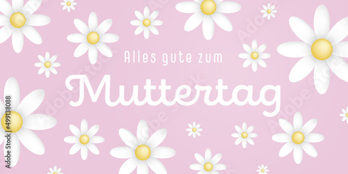German text   Alles gute zum muttertag  with many white flowers on a pink background