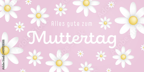 German text : Alles gute zum muttertag, with many white flowers on a pink background