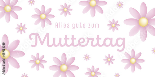 German text   Alles gute zum muttertag with many pink blossoms on a white background