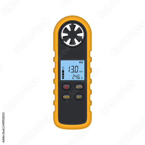 Digital anemometer isolated on white. Wind speed measuring device.Vector illustration. photo
