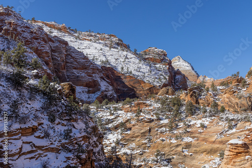 Scenic Snow Covered Landscape in Zion National Park Utah in Winter