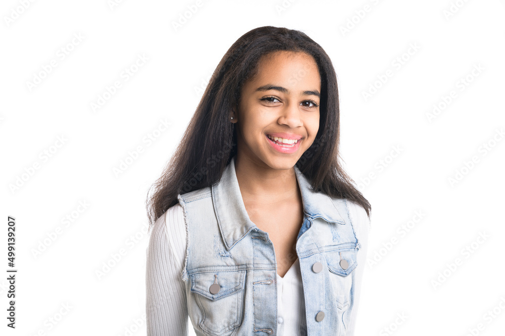 Beautiful black teen posing on studio white background Beautiful black teen posing on studio white background