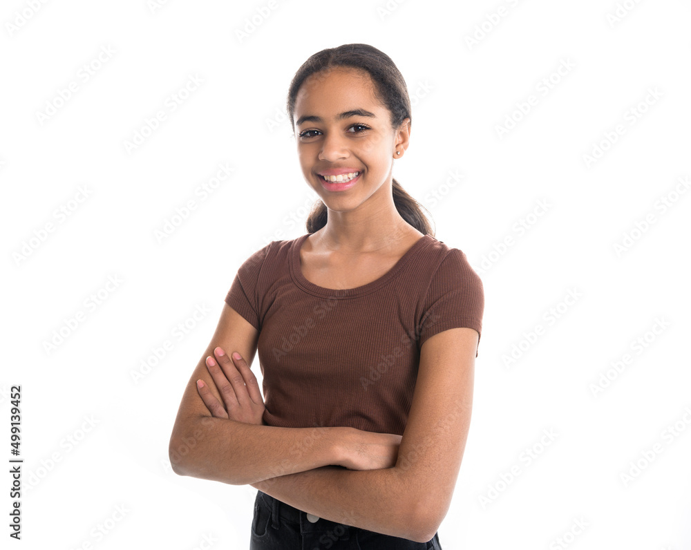 Beautiful black teen posing on studio white background Beautiful black teen posing on studio white background