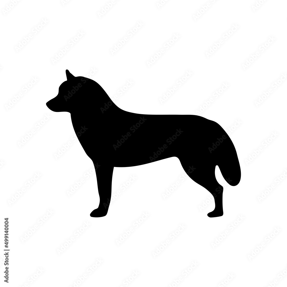 Black silhouette of a dog on a white background.