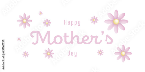 Text : Happy mother’s day, with pink flowers on a white background