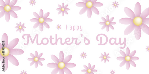Text : Happy mother’s day, with many pink blossoms on a white background
