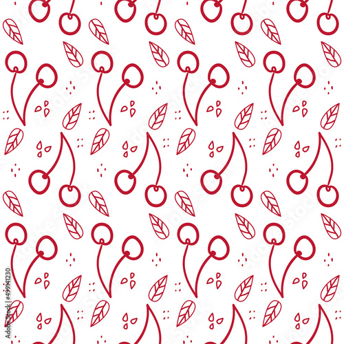 Sweet cherry repeating pattern. Seamless texture with wild berries. Summer motives with fresh healthy food ingredients