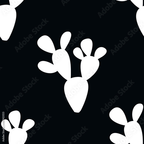 Patrón de cactus alas de ángel en blanco sobre fondo negro